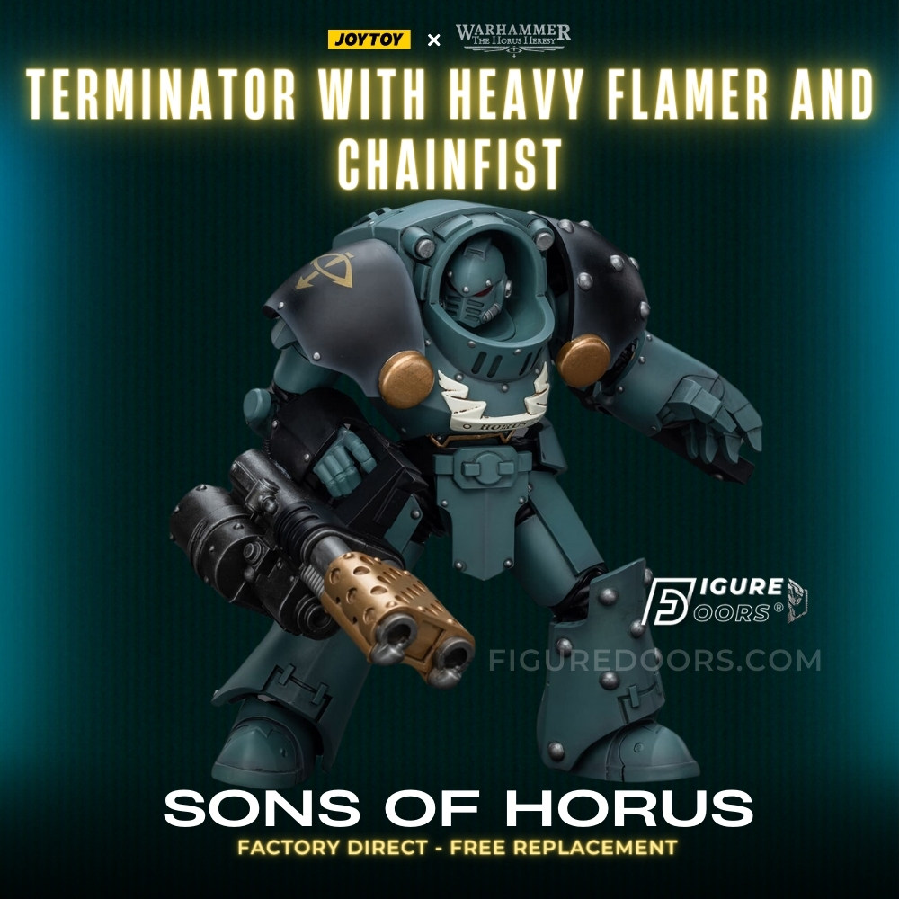 Figure JoyToy Warhammer 40K Sons Of Horus Tartaros Terminator Squad Terminator With Heavy Flamer And Chainfist